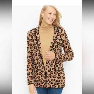 Talbots Leopard Sweater Blazer With Front Pockets Size MP